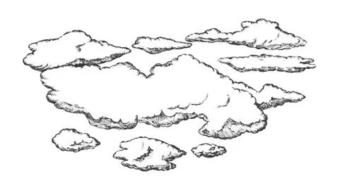 Fluffy Flying Clouds And Overcast Retro Vector Stock Illustration