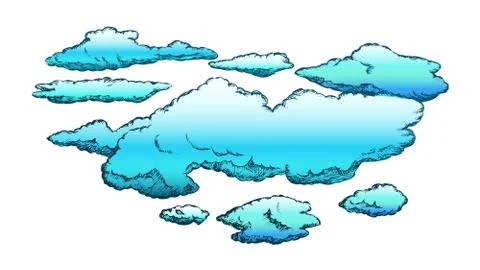 Fluffy Flying Clouds And Overcast Retro Vector Stock Illustration