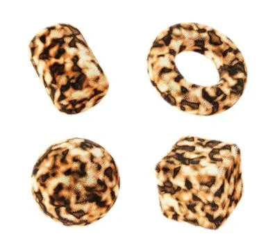 Fluffy geometric 3d shapes with leopard skin texture with spots. Fuzzy ball Illustrazione stock