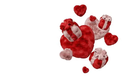 Fluffy gift boxes with hearts on white background, perfect for Valentine s Day Stock Illustration