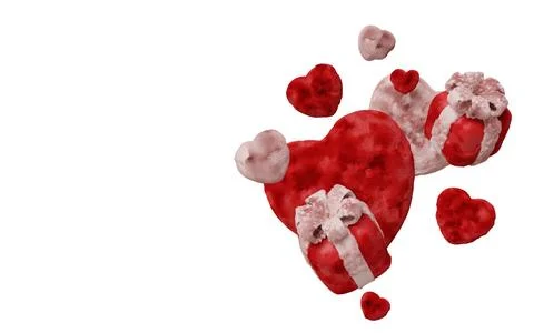 Fluffy gift boxes with hearts on white background, perfect for Valentine s Day Stock Illustration