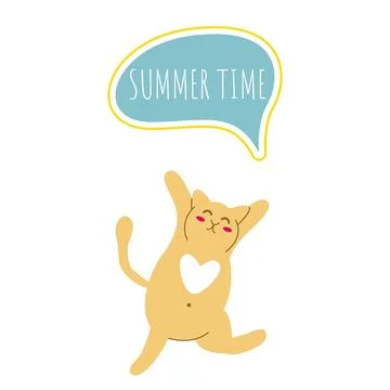 Fluffy ginger cat says it's summer time イラスト素材