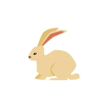 Fluffy gray rabbit, with long ears, wild hare in flat vector illustration Stock Illustration