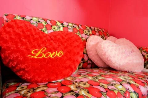 Fluffy "love" pillows Stock Photos