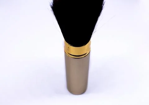Fluffy make-up brush on white background, close-up Stock Photos