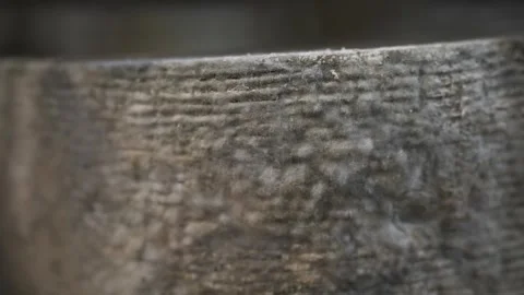 Fluffy noble mold on cheese, head of Gorgonzola cheese close-up side view Stock Footage 268984262
