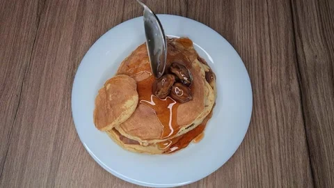 Fluffy pancakes with walnut jam Stock Footage 171539367