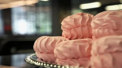 Fluffy Pink Marshmallows Closeup Stock Footage 310139169