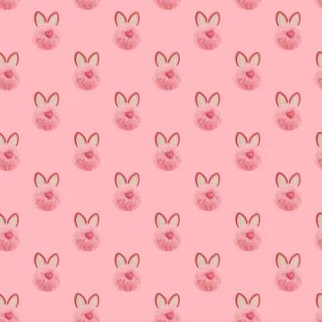 Fluffy pink rabbit seamless pattern on pink. Stock Photos