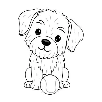 Fluffy puppy Slovakian Pointer or similar breed sitting with tennis ball. D.. Stock Illustration