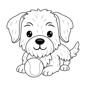 Fluffy puppy Slovakian Pointer or similar breed sitting with tennis ball. D.. Stock Illustration