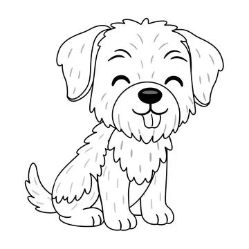 Fluffy puppy Slovakian Pointer or similar breed sitting with tongue out. Do.. Stock Illustration