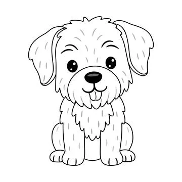 Fluffy puppy Slovakian Pointer or similar breed sitting with tongue out. Do.. Illustrazione stock