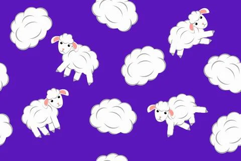 Fluffy sheep and clouds - child seamless pattern Stock Illustration