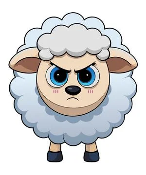 Fluffy sheep with an angry expression isolated on white Stock Illustration