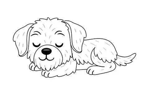 Fluffy Slovakian Pointer lying down and sleeping peacefully. Doodle style Stockillustratie