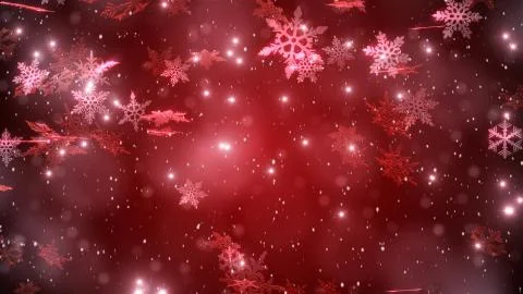 Fluffy snowflakes are falling down with a star red background Illustrazione stock