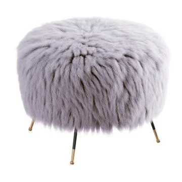 Fluffy stool made of sheepskin wool on hooves on an isolated background. 3D r Stock Illustration