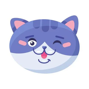 Fluffy Tabby Cat Winks His Eye Cheerfully イラスト素材