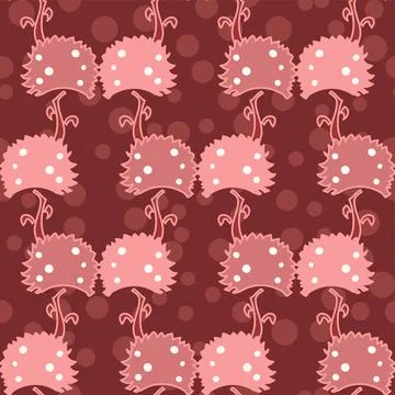 Fluffy Toadstools In Pink And Red Vector Repeat Pattern Stock Illustration