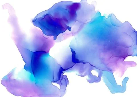 Fluffy transparent blue-violet clouds in abstract fluid art technique Illustrazione stock