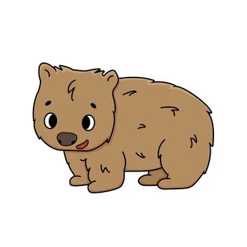 Fluffy Vector Isolated cute outline brown wombat. Happy smiling cartoon anima Stock Illustration