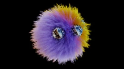 Fluffy violet yellow ball with small shiny balls. 3D rendering Stock Footage 170466822