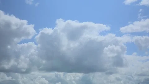 Fluffy white clouds blowing by with blue sky on sunny summer day, time Stock Footage 246861354