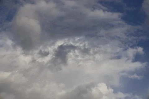 Fluffy White Clouds in Blue Sky, Beautiful Cloudscape Background. Overcast .. 写真素材
