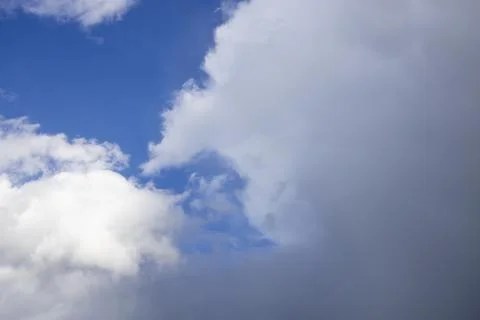 Fluffy White Clouds in Blue Sky, Beautiful Cloudscape Background. Photos