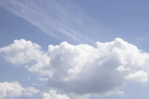 Fluffy White Clouds in Blue Sky, Beautiful Cloudscape Background. Photos