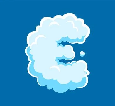 Fluffy white clouds font, smoke typeface letter E イラスト素材