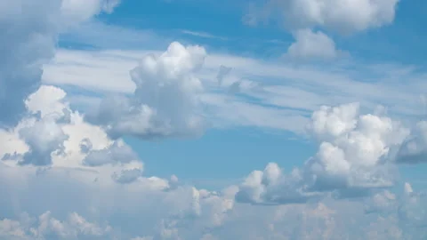 Fluffy white clouds moving fast in time-lapse. Cloudy heaven background Stock Footage 136309382