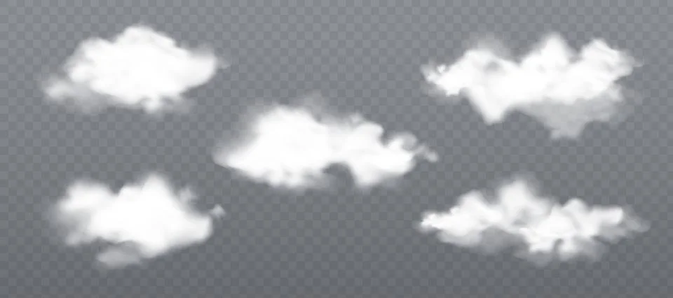 Fluffy white clouds on transparent background Illustration