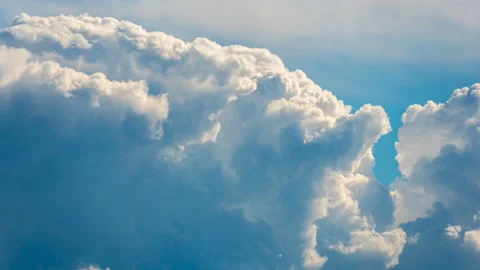 Fluffy white cloudscape blue sky nature weather cloudy heaven timelapse sunlight Stock Footage