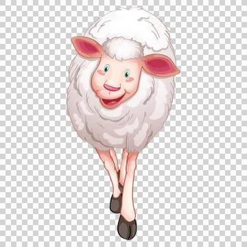 Fluffy white sheep smiling while walking on transparent. Stock Illustration