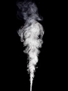 Fluffy wisp of white smoke rises on black Stock Photos