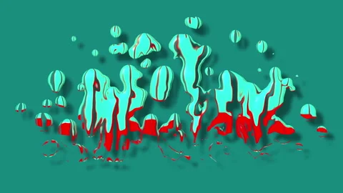 Fluid Abstract Art Animation with Teal and Red Liquid Shapes on a Textured .. Stock Footage 312897105