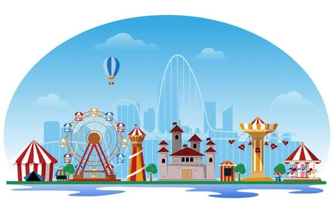 Fluid Amusement Park Fun Fair Carnival Flat Vector Illustration Stock Illustration