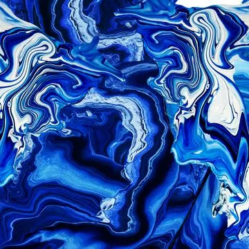 Fluid Art abstract blue background with curled wave and marble effect. Stock Illustration