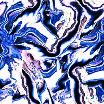 Fluid Art abstract seamless background with wave marble effect in blue tones. Stock Illustration