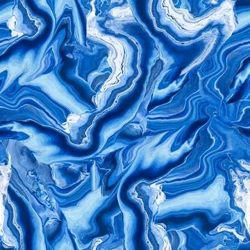 Fluid Art abstract seamless pattern with wave marble effect in blue tones. Stock Illustration