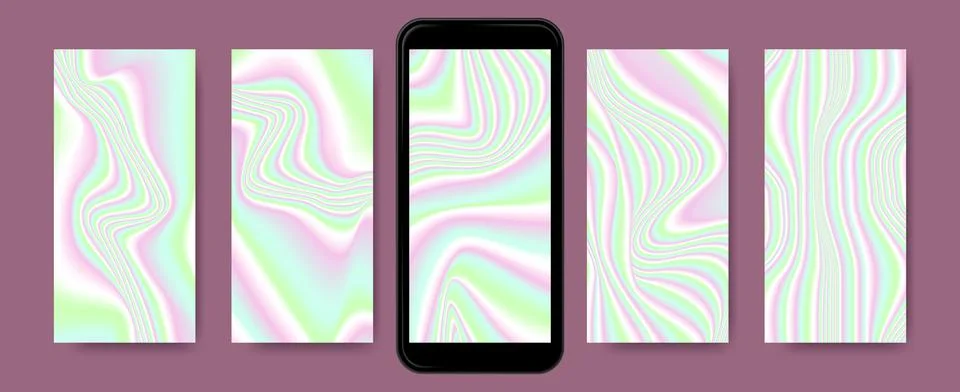 Fluid backgrounds set, vector holographic template set for screensavers. Stock Illustration