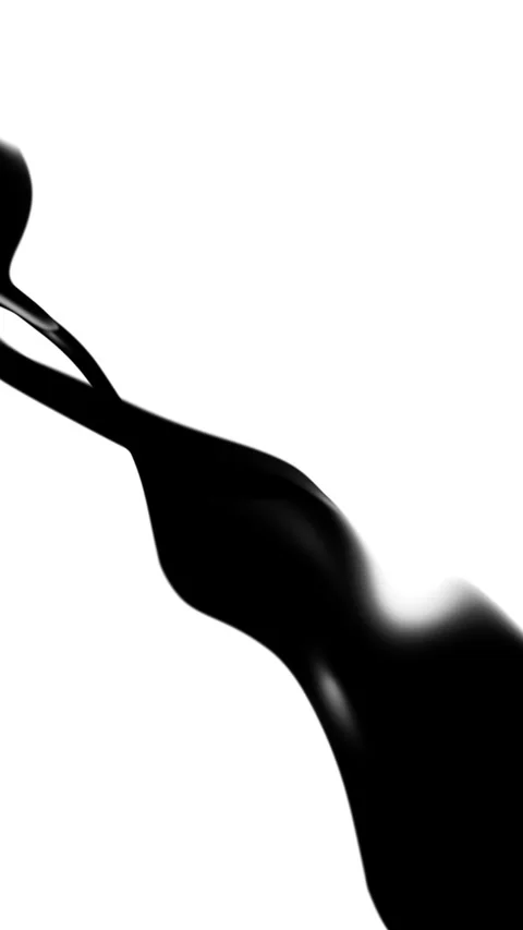 Fluid black liquid flowing gracefully across white background Stock Footage 294420830