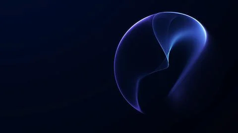 Fluid blue light sphere with folded mesh ribbons and a soft neon glow on da.. Stock Illustration