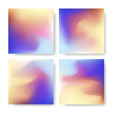 Fluid colors backgrounds set. Dreamy mesh gradient in purple, orange, yellow Illustrazione stock