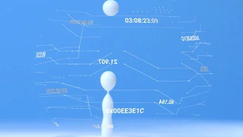 Fluid column pulsing upward forming spheres rising, falling through data grid 스톡 동영상 333277983