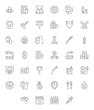 Fluid Complete Vector Package with 40 128x128 Thin Line Grid Fitted Icons Illustrazione stock