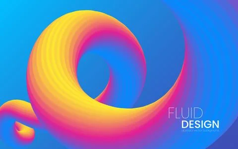 Fluid design. Colorful abstract background with vibrant 3D fluid shapes on blue Stock Illustration