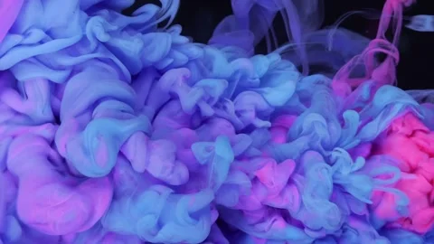 Fluid Dynamics in Action: Slow Motion Blue and Red Ink Paint Drops Forming Stock-Footage 247932334
